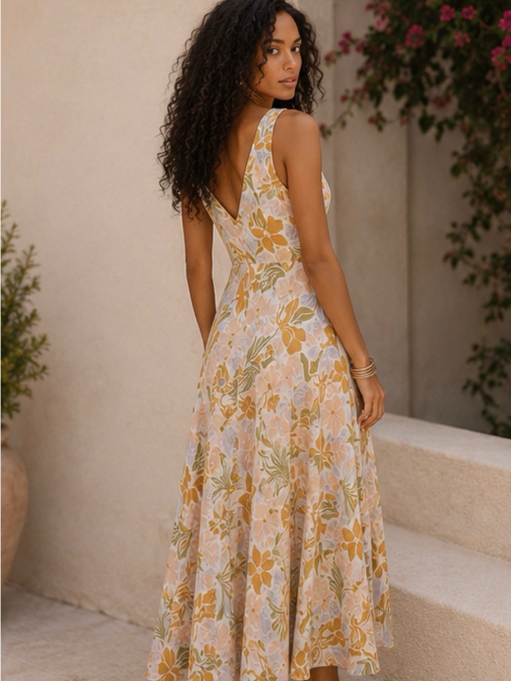 Paper Heart Anthropologie | Floral Linen Blend Maxi Dress | Size L | Boho Beach - Picture 2 of 9